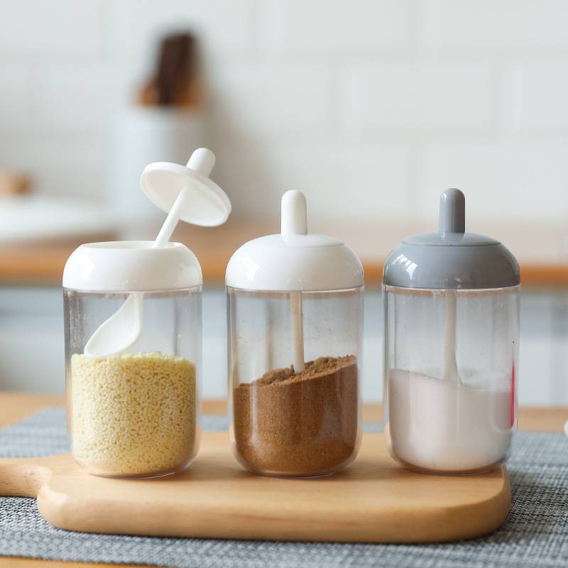 Kitchen Seasoning Salt Oil Coffee Beans Spice Jar Home Paprika Garlic Storage Box Supplies Plastic Condiment Bottles With Spoon